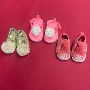 Infant Girls shoes size 3 months Lot of 3